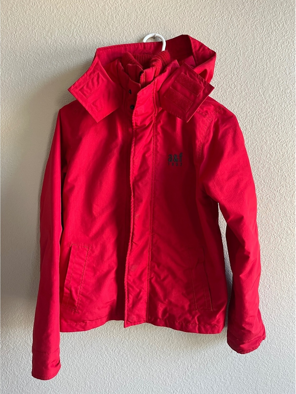 Large child Abercrombie & Fitch red jacket with hood